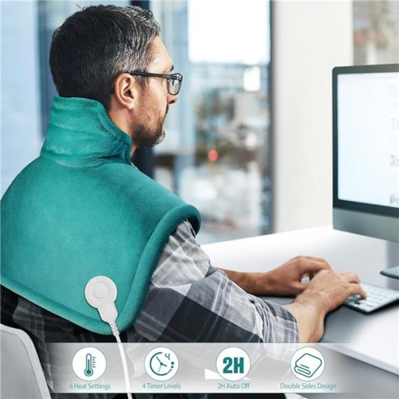 Heating Pad for Neck Shoulder & Back Pain Relief, Electric Weighted Heating Pad - Picture 4 of 7